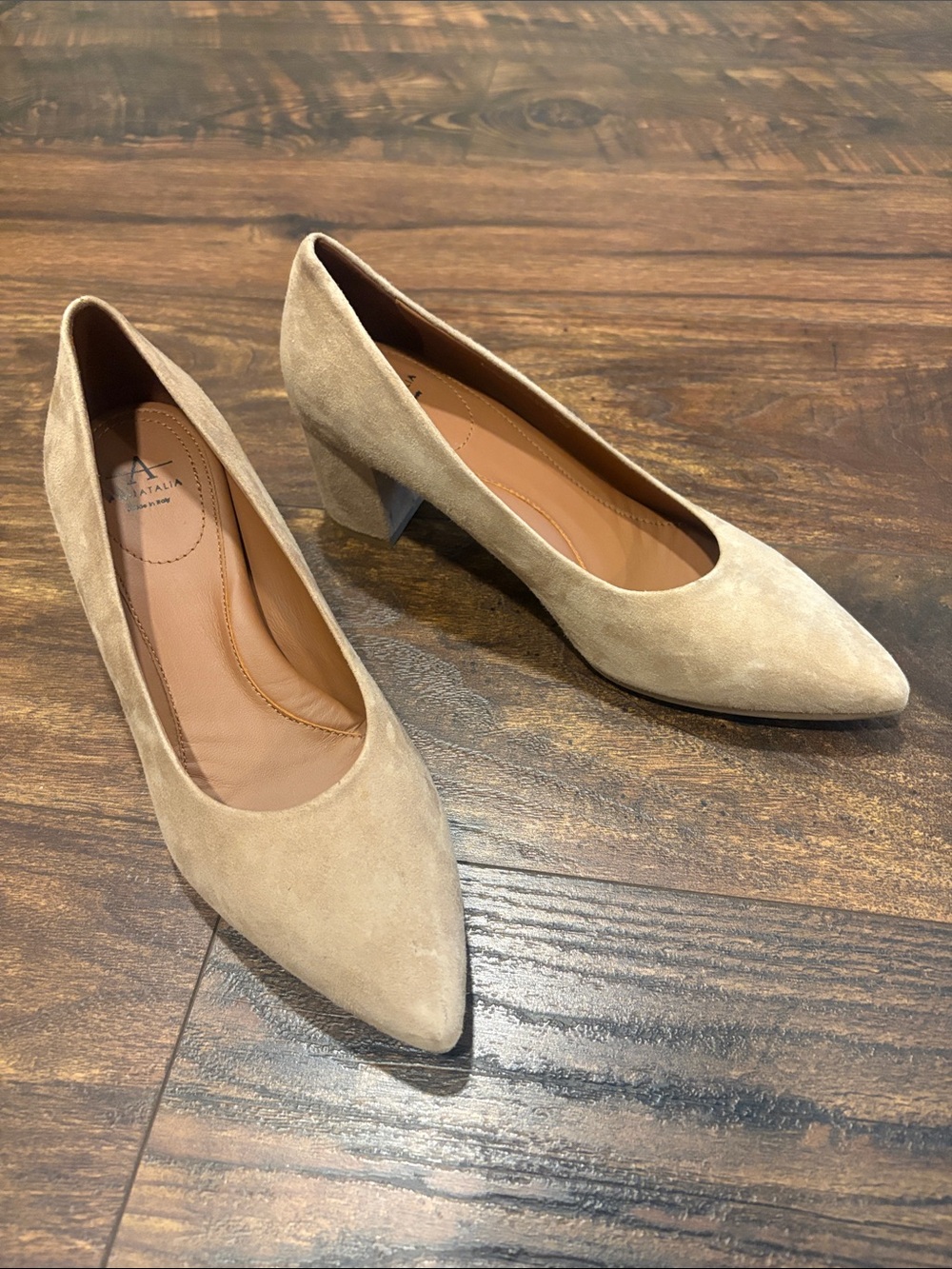 Aquatalia Pasha Suede Pointed-Toe Block Heel Pumps